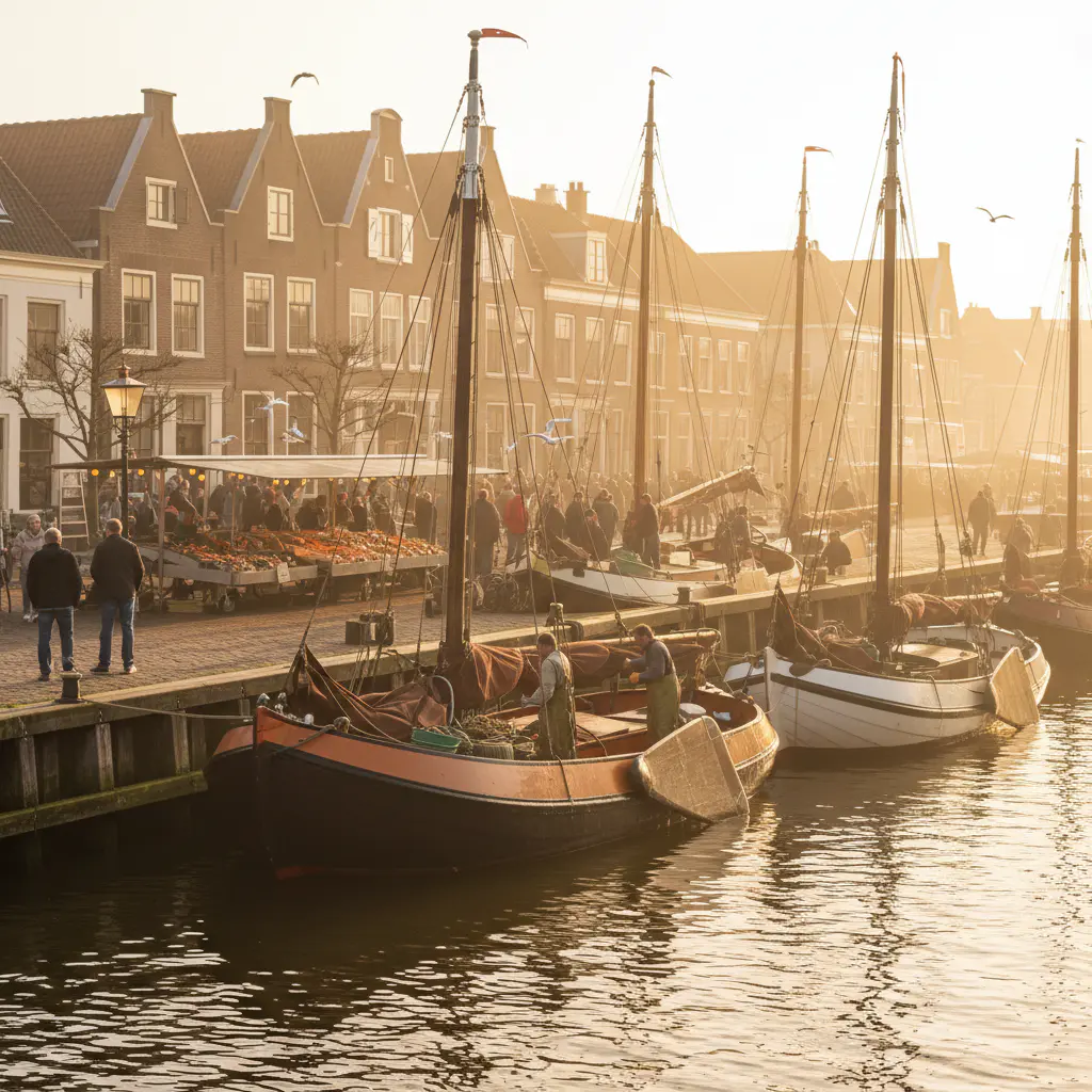 Traditionele vissersboten in de haven